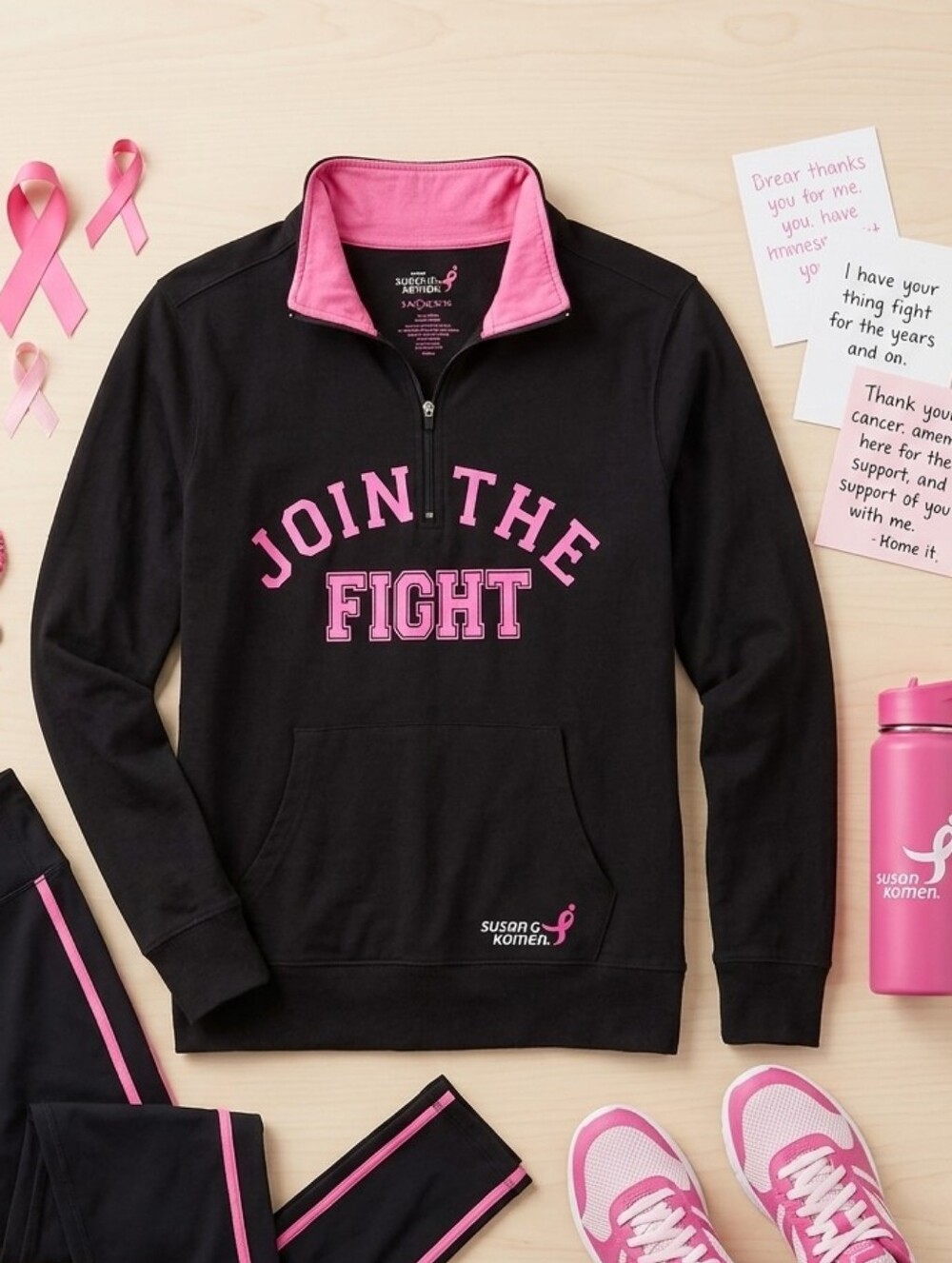 Susan G. Komen Black & Pink 'Join the Fight' Long Sleeve Quarter-Zip Pullover